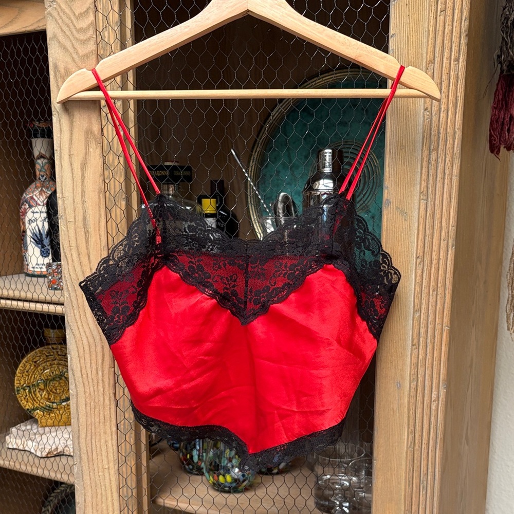Vintage Body Chic Red and Black Handkerchief Hem Camisole